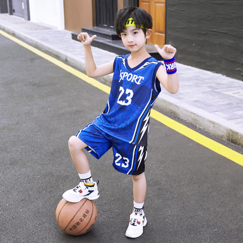 Boys basketball clothing sports suit 2022 summer new medium and large children's clothing boys quick-drying thin jersey trend