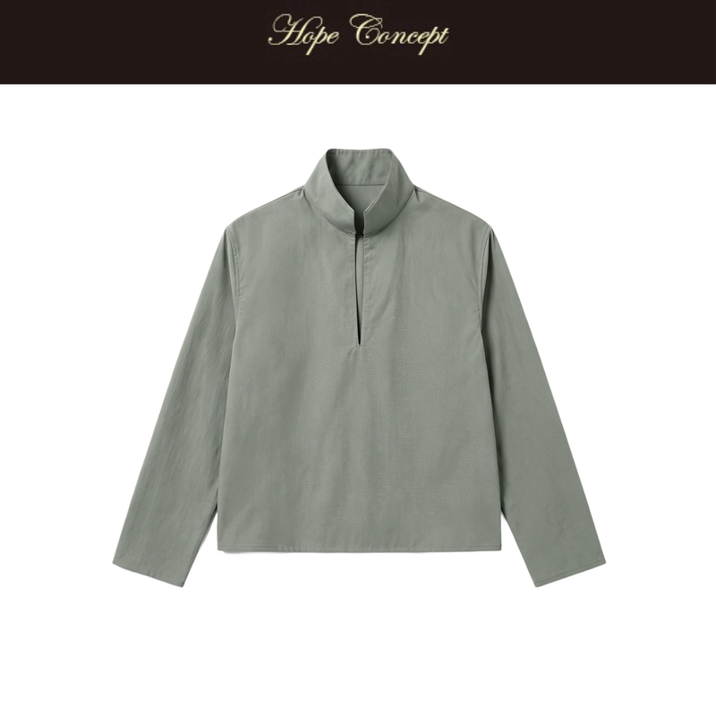 Hopeconcept Summer-Inspired Luxury Pima Cotton High-Thread-Count High-Density Half-Open Double-Collar Minimalist Shirt 06233