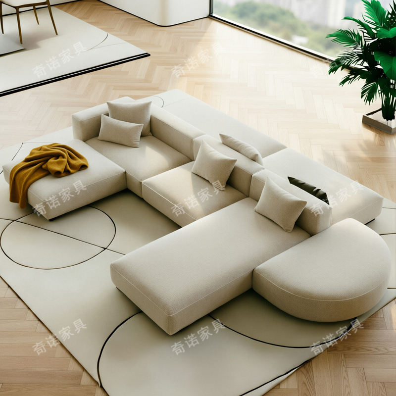 Large Modular Sectional Sofa with Back-To-Back Seating, Double-Sided Seating, Designer Island-Style Matte Fabric Sofa for Large Apartments
