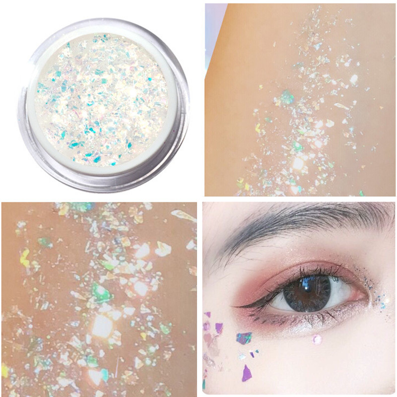 Nàng tiên cá vảy bụi elf lóe sáng bóng cao kem gel trang điểm kỳ nghỉ mặt sequin cho thấy gió phấn highlight