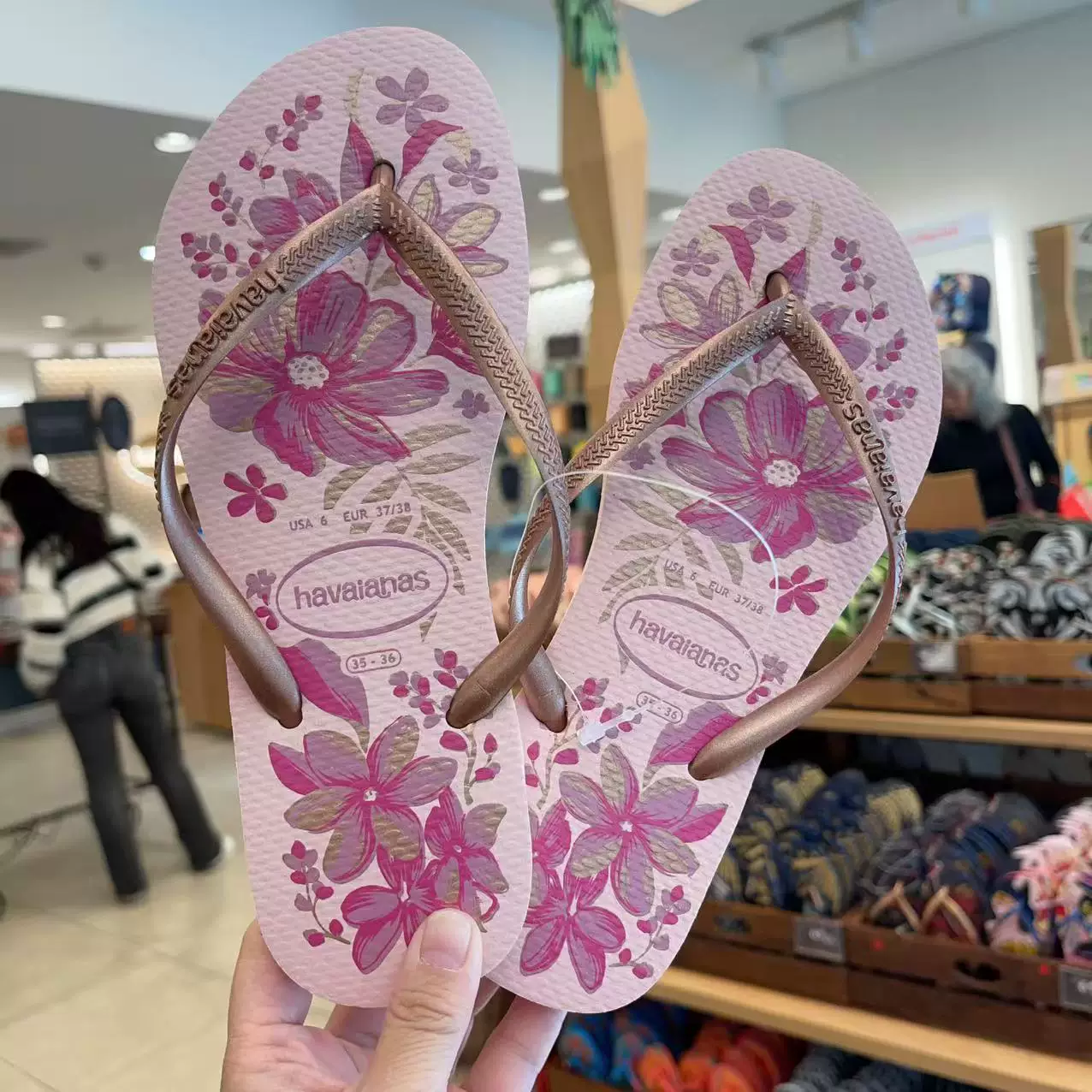 [Новая коллекция Havaianas Havana Slim женские шлепки с цветочным принтом противоскользящие резиновые балетки]
