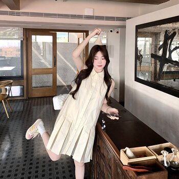 Boomlimit lapel sleeveless pleated ເສື້ອ ເຊີດ dress ກະ ເປົ໋າ patchwork ວ່າງ