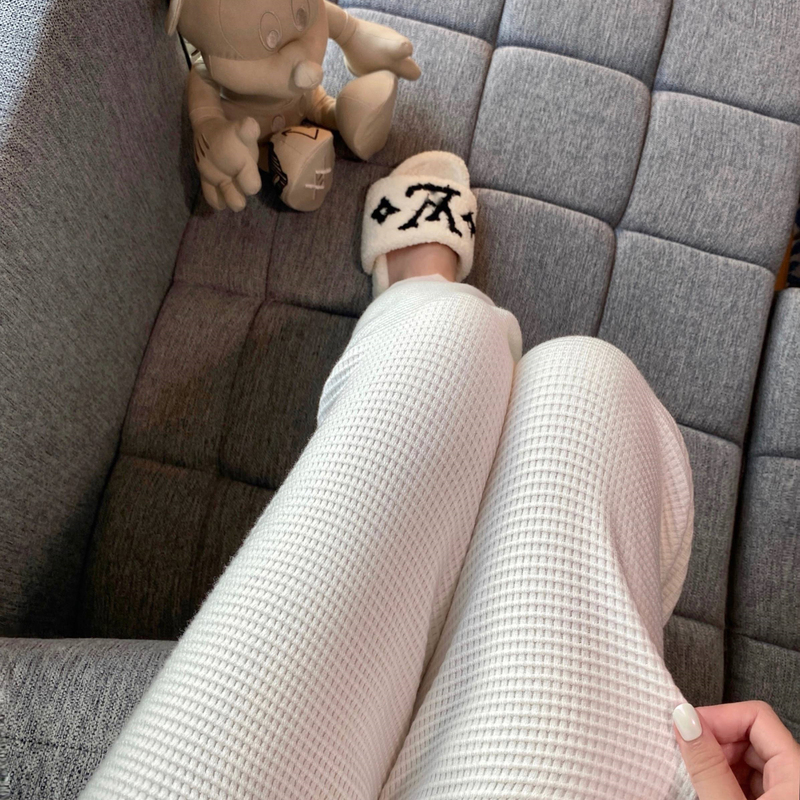 Ananstudio Multi-Color Waffle Knit Drapey Floor-Length Pants, Versatile Straight-Leg High-Waisted Wide-Leg Trousers for Autumn
