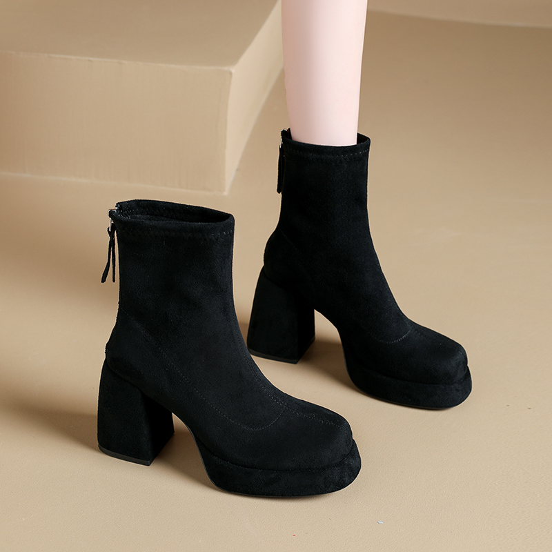 Genuine Suede Thick-Heeled Fleece-Lined Short Boots for Women 2026 Autumn and Winter New Waterproof Platform High-Heeled Shoes Elegant Slim Boots Genuine Suede Thick-Heeled Fleece-Lined Short Boots for Women 2026 Autumn and Winter New Waterproof Platform High-Heeled Shoes Elegant Slim Boots