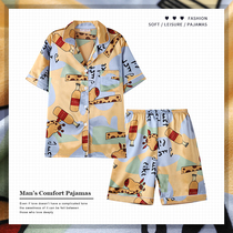 Summer cartoon anime Thin Ice Silk mens pajamas can wear short-sleeved shorts youth casual home wear suit
