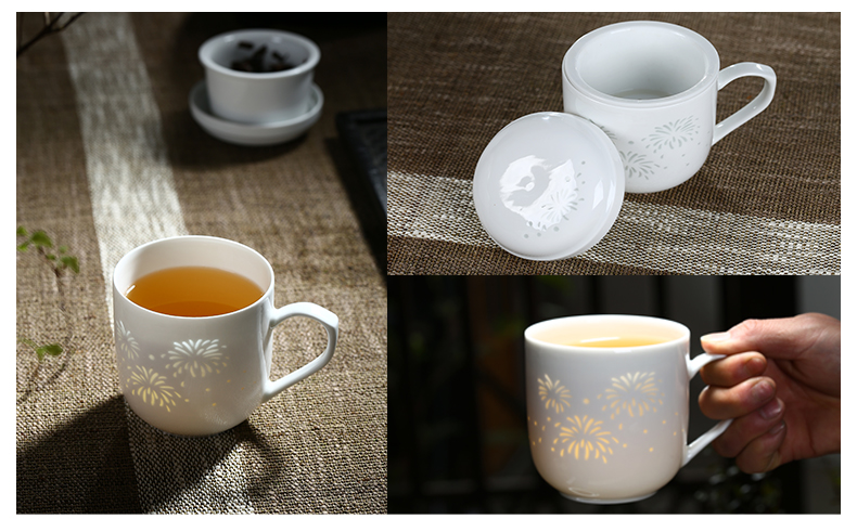 Jingdezhen and exquisite white ceramic cup tea cup tea separation office cup with cover filter glass ceramic keller