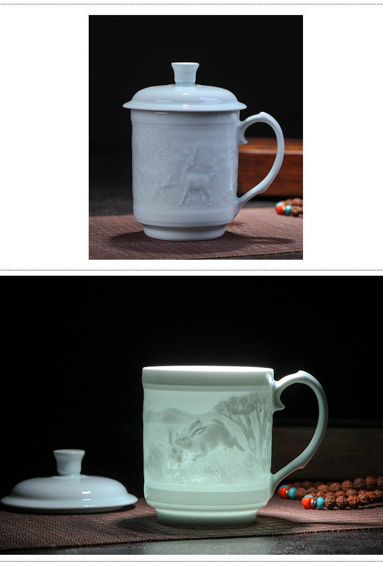 Jingdezhen ceramic cups with cover glass cup boss mugs gift mugs creative Chinese zodiac