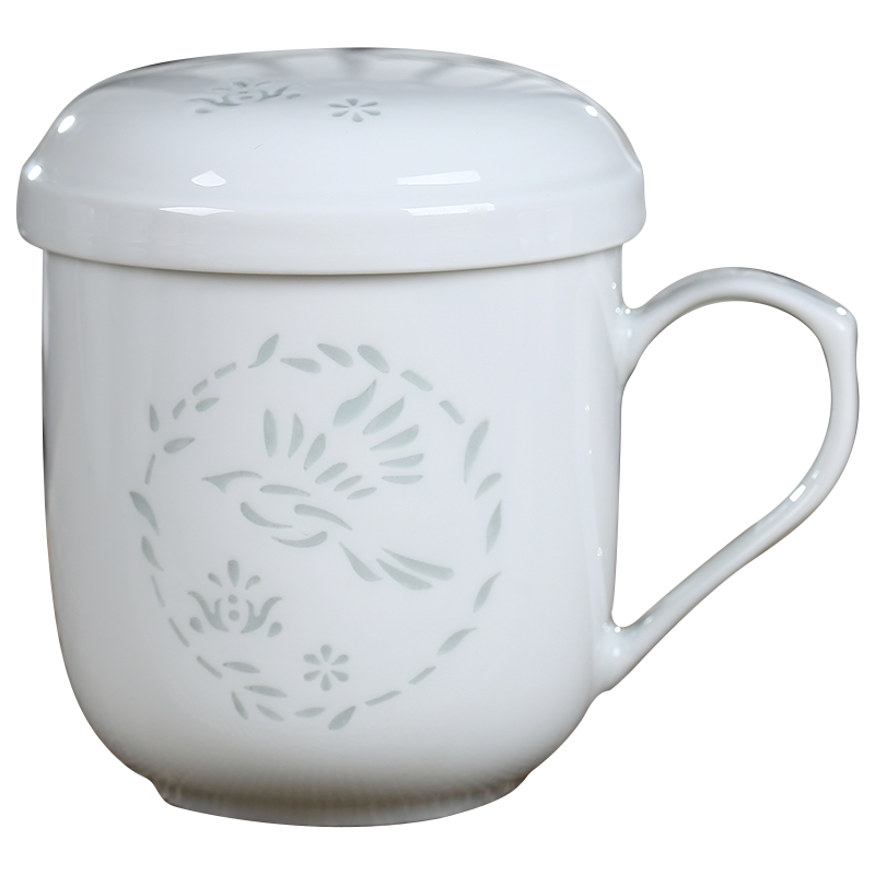 Jingdezhen and exquisite white ceramic cup tea cup tea separation office cup with cover filter glass ceramic keller