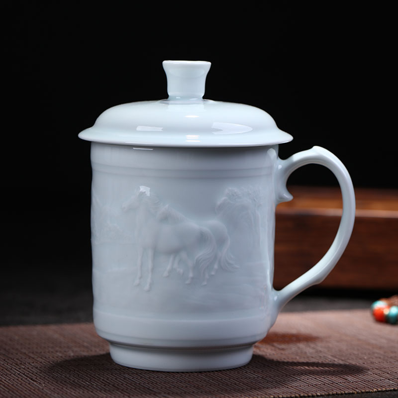Jingdezhen ceramic cups with cover glass cup boss mugs gift mugs creative Chinese zodiac