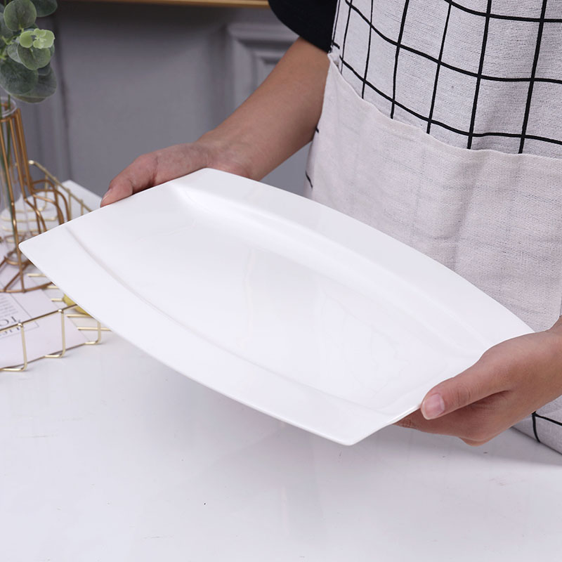 Number 12 inch fish ipads porcelain dish of household oval white steamed fish plates rectangular jingdezhen Chinese microwave oven