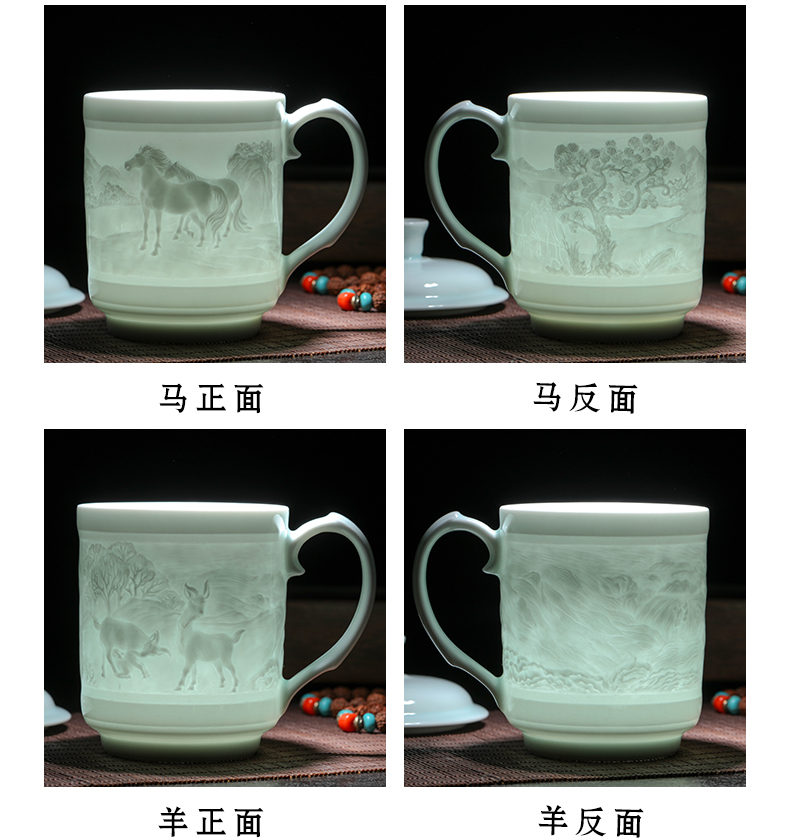 Jingdezhen ceramic cups with cover glass cup boss mugs gift mugs creative Chinese zodiac