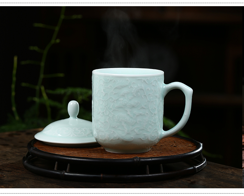 Shadow blue its office cup of jingdezhen ceramic cups with cover household glass tea cup personal gift cup cup