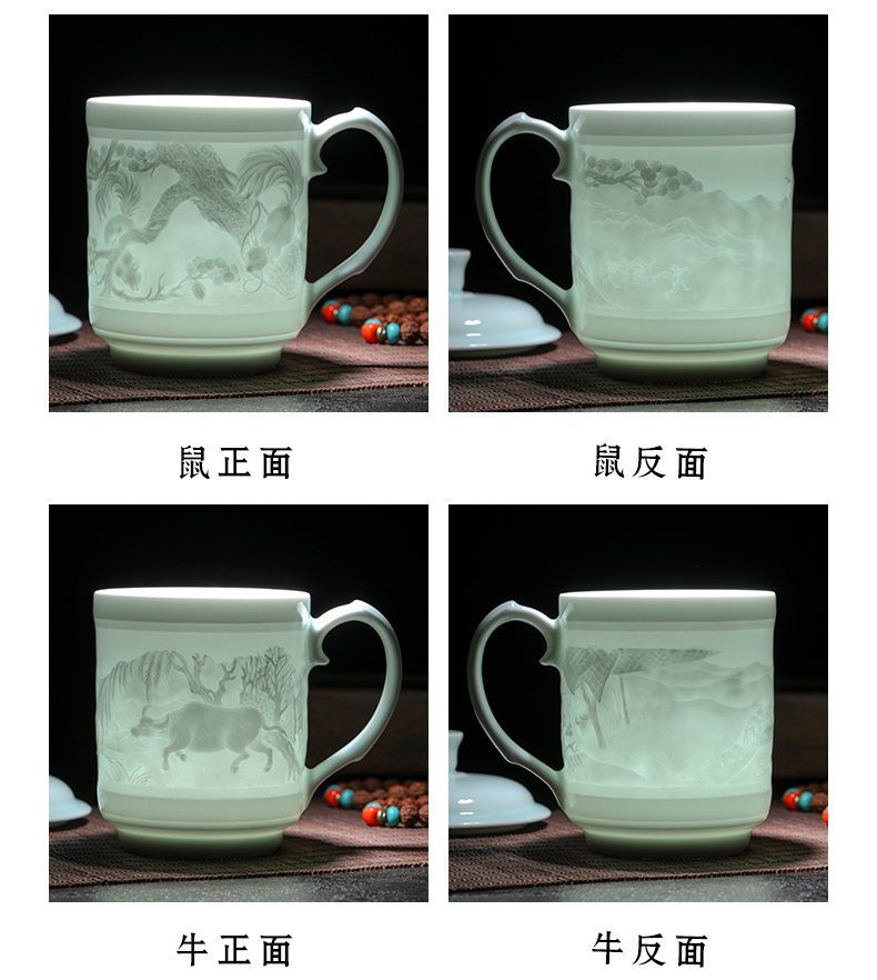 Jingdezhen ceramic cups with cover glass cup boss mugs gift mugs creative Chinese zodiac