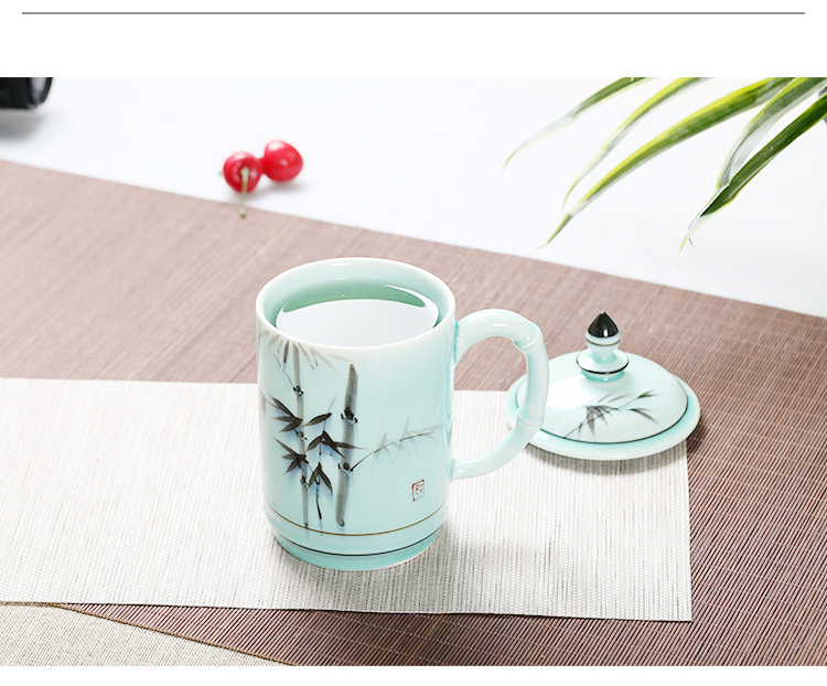 Celadon personal glass cup with cover office of jingdezhen ceramic hand - made cup gift cup large household tea cup