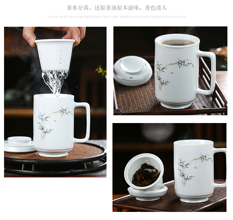 Jingdezhen porcelain keller with cover filter cup tea separate office glass tea cup cup