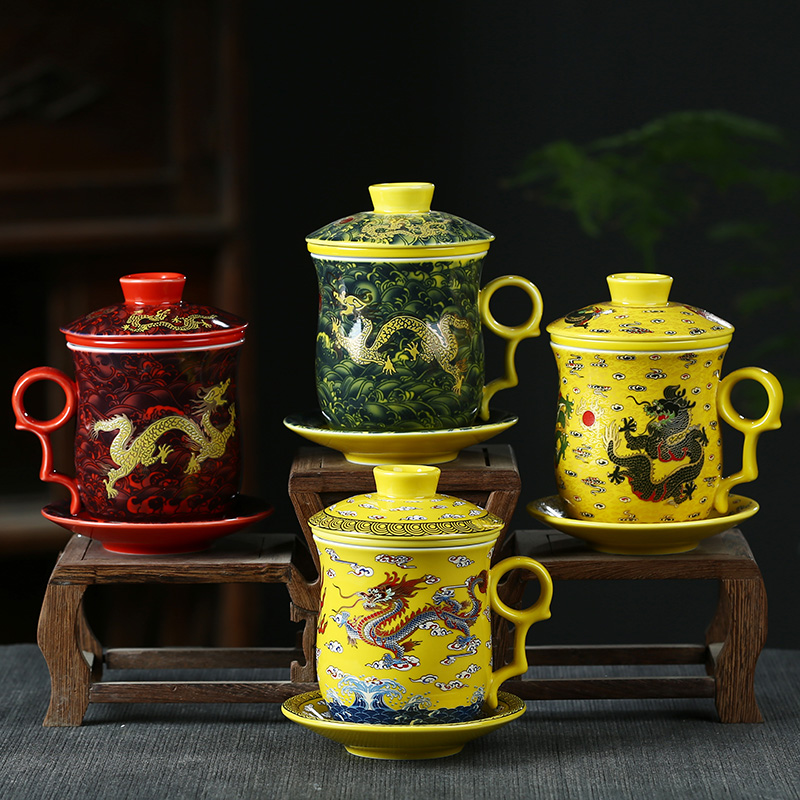 Catalpa xin jingdezhen ceramic filter cups with cover household glass tea cup office personal dragon cup