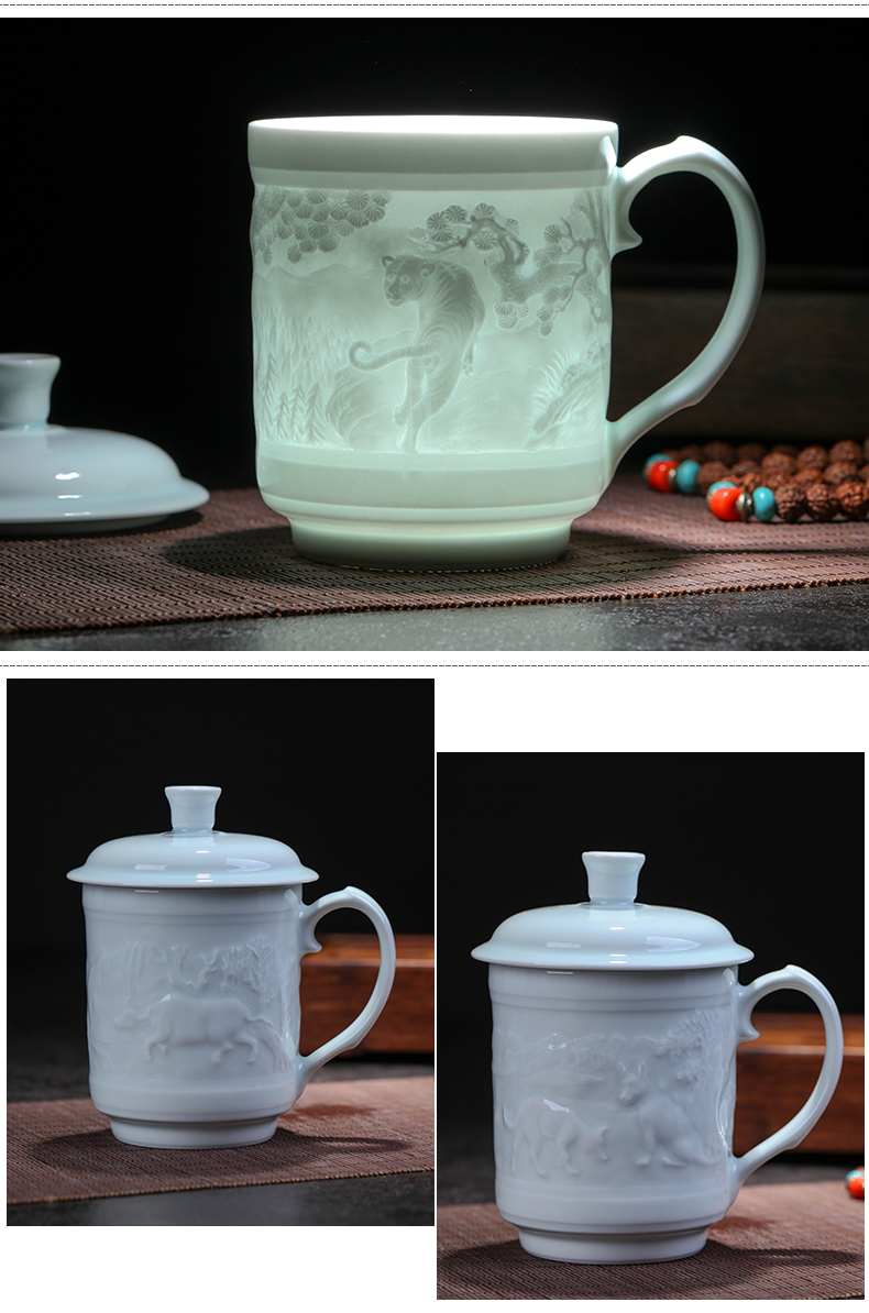 Jingdezhen ceramic cups with cover glass cup boss mugs gift mugs creative Chinese zodiac