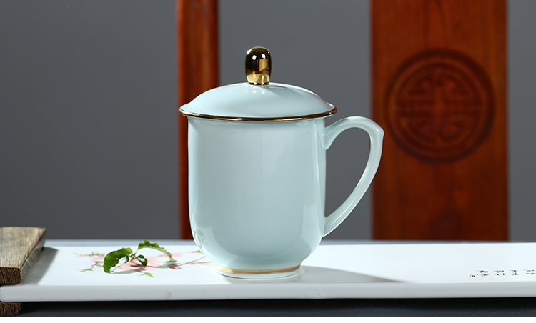 Jingdezhen ceramic tea cup of office tea cup household glass with cover keller celadon glass printing