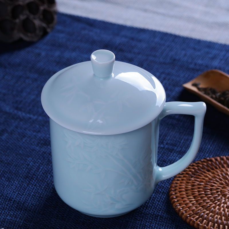 Household ceramic cups with cover blue glaze glass jingdezhen individual cup office cup meeting gift cup lid cup