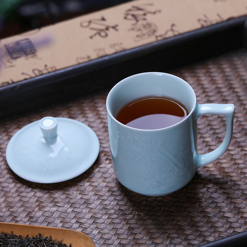 Household ceramic cups with cover blue glaze glass jingdezhen individual cup office cup meeting gift cup lid cup