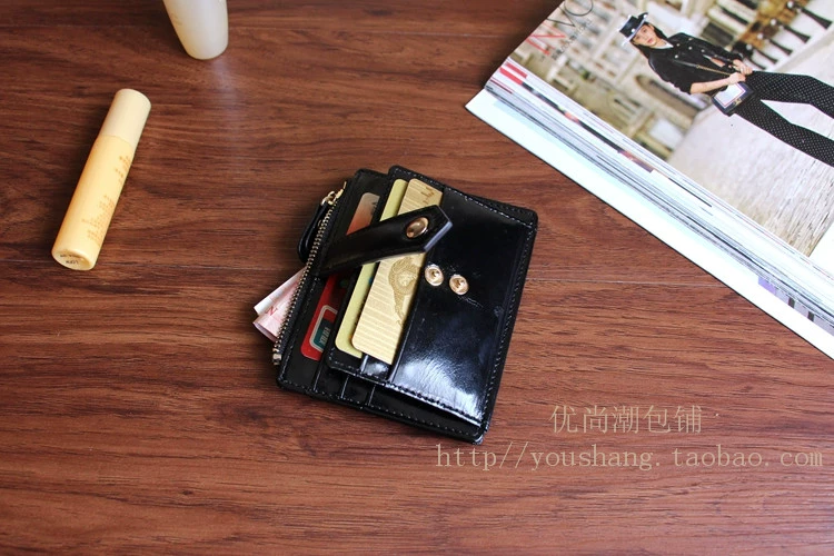 Túi đựng thẻ da Hàn Quốc mới Phụ nữ nhiều thẻ vị trí siêu mỏng nam dễ thương thẻ da chủ thẻ clip