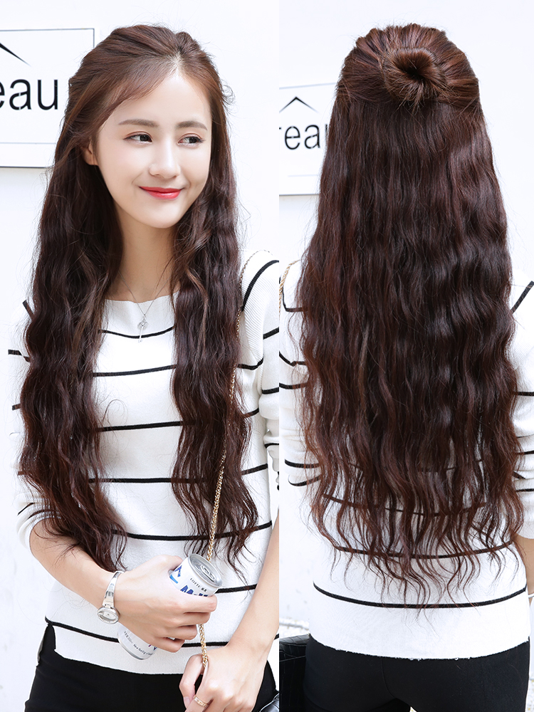 Hair piece Female long curly hair Real hair invisible incognito One piece big wave fluffy natural net red hair self-pick