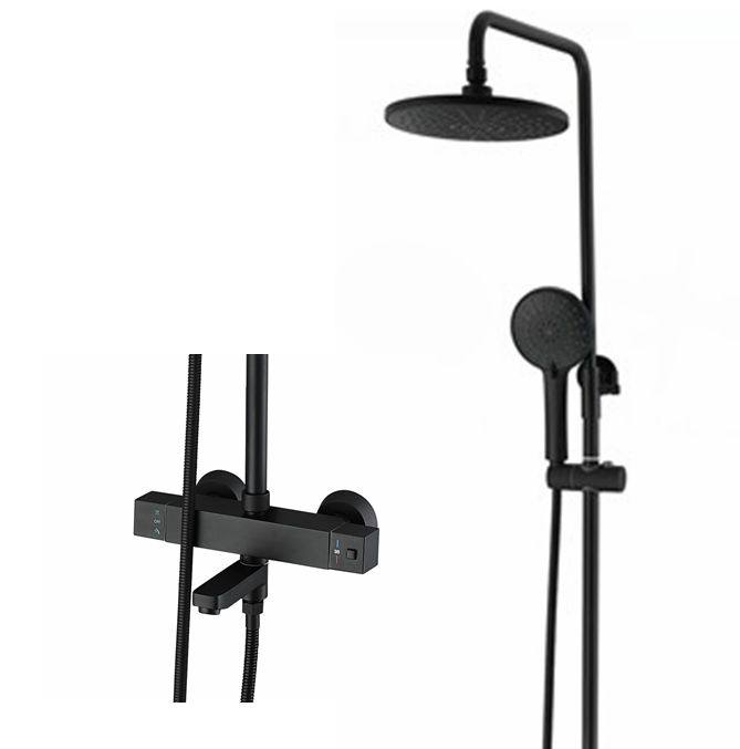 Black matte black thermostatic shower faucet set with three water outlets