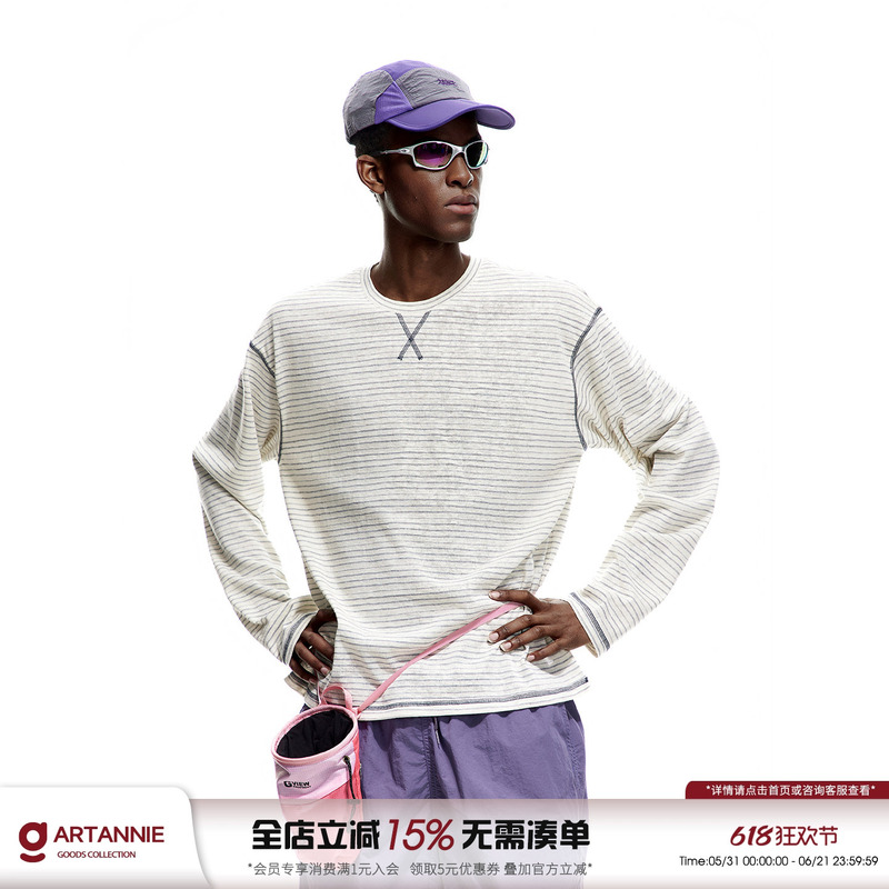 Artannie Spring/Summer Hasselblad Line Color-Block Striped Long-Sleeve T-Shirt for Men, Casual Loose Fit Couple's Base Shirt Top Artannie Spring/Summer Hasselblad Line Color-Block Striped Long-Sleeve T-Shirt for Men, Casual Loose Fit Couple's Base Shirt Top
