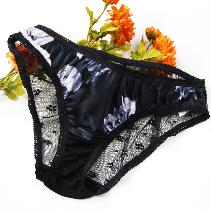 Chammy 100% mulberry silk real silk underpants female summer fire hot tempt with low waist thin and hollow mesh sexy triangular pants