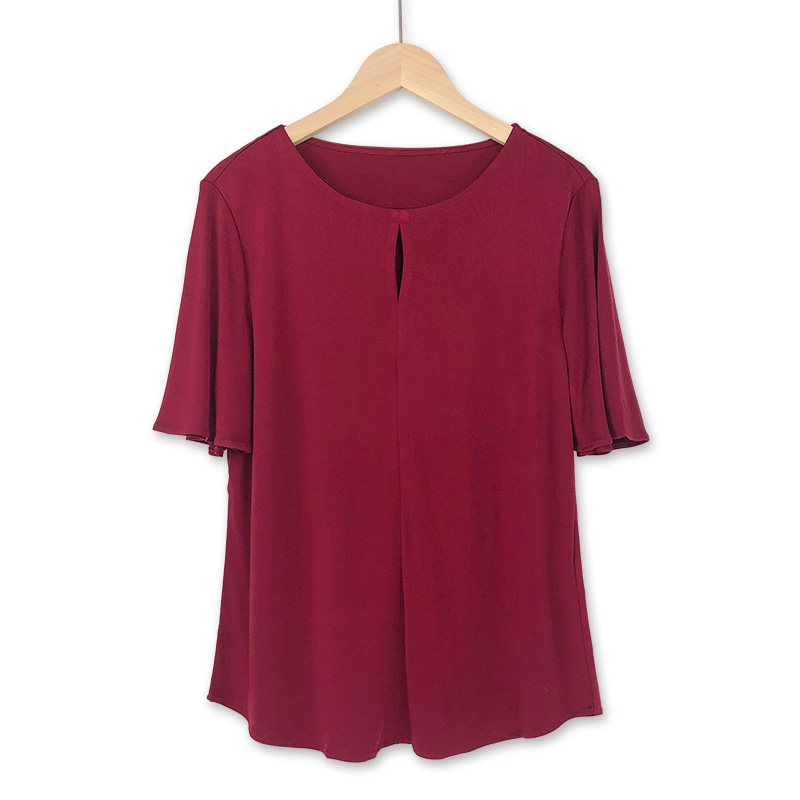 2022 mulberry silk new pure color round collar drop button jacket 100% knit genuine silk short sleeve T-shirt