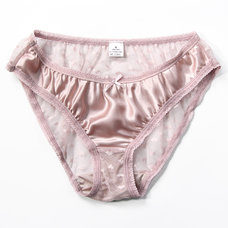 Chammy Real Silk Briefs Female Lace Sexy Mesh Hollowed-out Mulberry Silk Breathable Black Low Waist Temptation Triangle Pants Woman