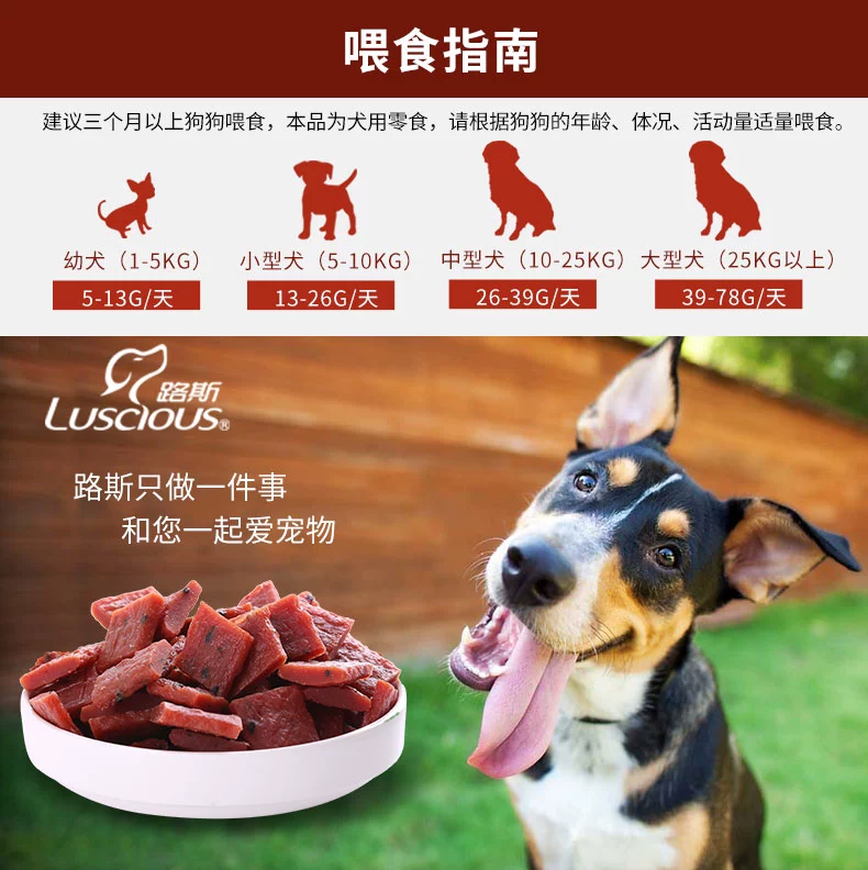 Lusi Pet Dog Zero Food Canxi Thịt bò 180g Teddy Bear Đào tạo Molar Stick Thịt bò Jerky Dải