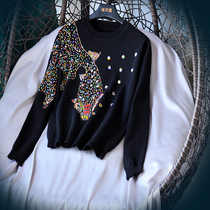 Light luxury chic gorgeous beaded embroidery sweater women sequin diamond-set bling slim slim base sweater