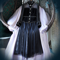 Dark and beautiful luxury ladies velvet mesh stitching dress party Noble retro stand collar dress loose skirt
