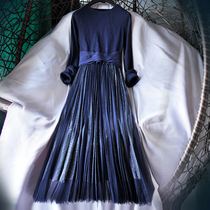bingbing long sleeve dress 2020 autumn and winter New knitted stitching piano pleated temperament socialite long dress slim