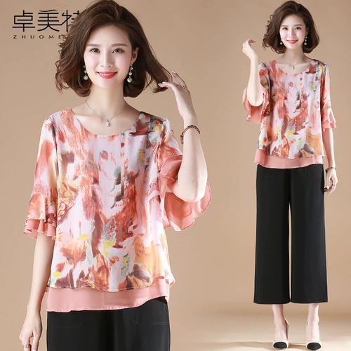 Летняя одежда, осенний шифоновый комплект для матери, коллекция 2021, 40 лет