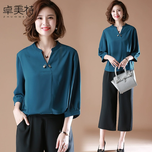 Осенняя рубашка для матери, модная футболка, летняя одежда для пожилых людей, комплект, в западном стиле, коллекция 2021, для среднего возраста