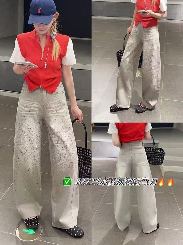 Xiao Cai Cc 3.17 New Spring Style Rhinestone-Embellished Curved Pants 88223F