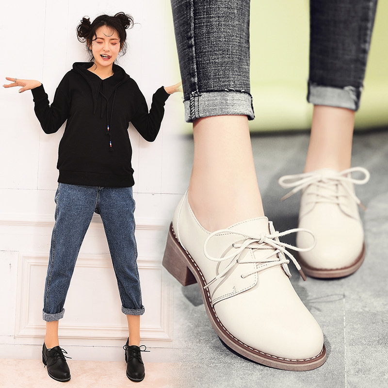 淘宝转运公猴小皮鞋女鞋英伦风2019春季新款粗跟春款百搭中跟单鞋真皮韩版