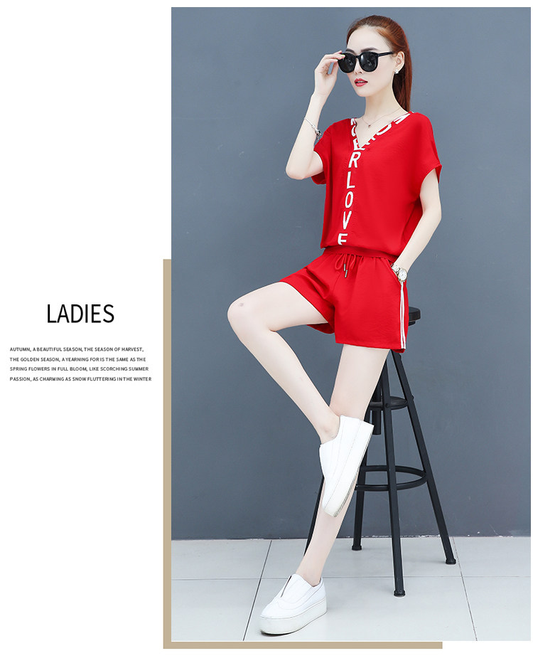 A two-piece set of loose short-sleeved, casual shorts and fashionable running wear for women in summer is trendy pic 15