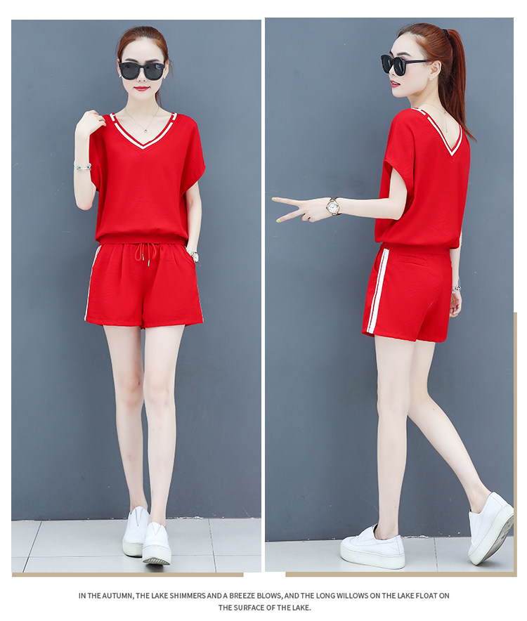 A two-piece set of loose short-sleeved, casual shorts and fashionable running wear for women in summer is trendy pic 13