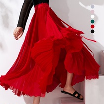 Mei Fei 2021 summer and autumn new skirt high waist long pleated skirt a thin female red black skirt