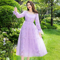 Princess Beauty Spring Autumn Dress 2021 New Womens Dress Long Sleeves Dress Dress Children Purple Fragraged Narcissus Senssen