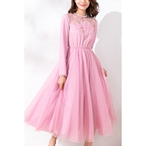 Concubine dress waist thin long sleeve temperament spring and autumn 2021 New elastic waist wave point skirt children 0016