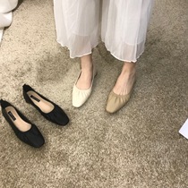 ITSK shoes womens single shoe square head light mouth low heel coarse heel and commuter girl shoes grandma shoes