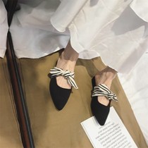 ITSK semi-slippers female French style Baotou Tip Flat-bottomed Butterfly Knot Sloth Mueller Shoes Womens Shoes