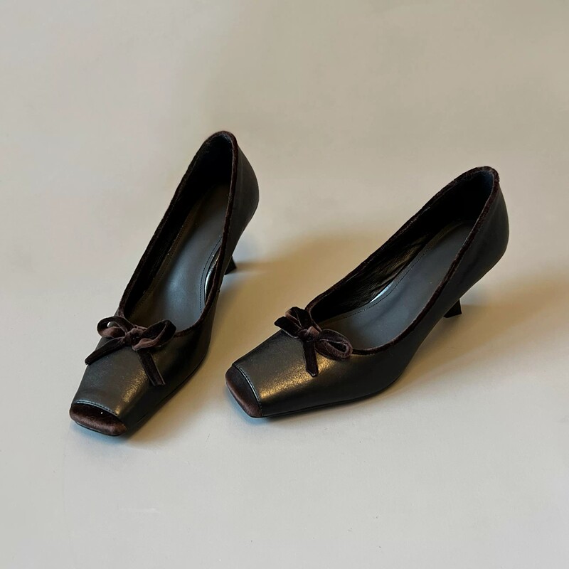 Mod Qianjin~Itsk Women's Genuine Leather Stiletto Square-Toe Bowknot Elegant Commuter High Heels Mod Qianjin~Itsk Women's Genuine Leather Stiletto Square-Toe Bowknot Elegant Commuter High Heels