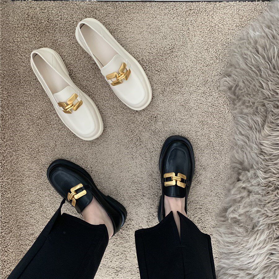 ITSK shoes children small leather shoes women round head thick bottom black one foot pedal Inrenlerfoe shoes single shoes