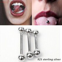Tongue nail 925 pure silver double head face round Pearl tongue nail personality European and American puncture ornament