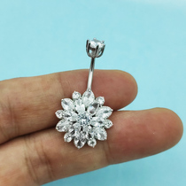 925 pure silver belly button inlaid with flowers belly button ring European and American sexy goddess crude needle new puncture ornament